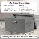Medium 15" 21 Quart Collapsible Stackable Storage Bins with Lids, 1 Pack Gray Foldable Fabric Closet Storage Boxes with Lids, 4 Handles Heavy-duty Linen Cube Baskets for Bedroom by TinyTreasures Baby Boutique