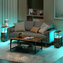 TUTOTAK Small Narrow LED End Table with Charging Station, Side Table Outlets, Nightstand with 2 Cloth Drawers, Couch Table, for Living Room, Bedroom, Bedside, Brown TB01BB085L by CozyNest Decor