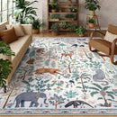 OJIA Jungle Living Room Rug 9x12 Washable Rugs for Bedroom, Ultra-Thin Modern Beige Non-Shedding Large Area Rug Playroom Rug Non-Slip Stain Resistant Accent Carpet for Kids Room Dining by CozyNest Decor