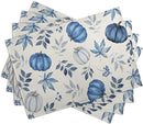 Blue Pumpkin Maple Leaves Fall Placemats Set of 4 Autumn Thanksgiving Harvest Linen Place Mat Non Slip Heat Resistant Washable Table Mats for Party Kitchen Dining Decoration by CozyNest Decor