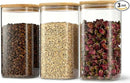 52oz Airtight Glass Square Storage Canister with Bamboo Lid Set of 3 (1550ml) Container Stackable Spice Jar, Kitchen Canister for Flour, Cookies, Cereal and Coffee beans (‎with Black Lable) by CozyNest Decor