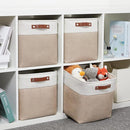 DULLEMELO Cube Storage Bins - 4 Pack Foldable Large Storage Baskets 12 inch Gifts Empty Fabric Bins for Home Office Cubes Organizer Closet, Shelves, Toy, Nursery (4 Pack - 12" White&Khaki) by TinyTreasures Baby Boutique