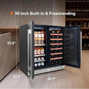 Ca'Lefort 30 Inch Wine and Beverage Refrigerator, 80 Can and 33 Bottle French Door Wine Refrigerator 36-72°F, 3 LED Wine Fridges with Glass Door, Built-in or Freestanding for Home/Kitchen (6.00 cu.ft) by CozyNest Decor