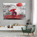 Japanese Red Geisha Tapestry Asian Cherry Blossom Red Sun Traditional Kimono Folk Tapestries Home Decor for Living Room Bedroom Apartment Farmhouse Dorm 80"x60" by CozyNest Decor