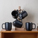 AmorArc 14oz Coffee Mugs Set of 6, Ceramic Coffee Mugs with Large Handle & Wavy Rim for Latte/Hot Cocoa/Tea, Stylish Coffee Mugs for Men Women. Oven,Dishwasher&Microwave Safe, Matte Black by CozyNest Decor