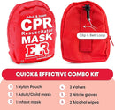 Adult and Infant CPR Mask Combo Kit – Includes 2 CPR Masks with One-Way Valves, Pair of Vinyl Gloves, 2 Alcohol Prep Pads – Portable Emergency CPR Kit – Red by TinyTreasures Baby Boutique
