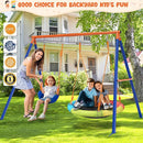 Swing Set for Backyard with Stand - Heavy Duty 440lbs Metal A-Frame Outdoor Playset with 32" Saucer Swing & 26.2" Seats by TinyTreasures Baby Boutique