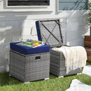 Patiorama 2 Piece Outdoor Patio Ottomans,All-Weather Grey PE Rattan Wicker Ottoman with Storage,Outdoor Footrest Footstool Seat w/Thick Cushion,Built-in Handle for Backyard Poolside Porch (Navy Blue) by CozyNest Decor