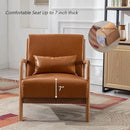 INZOY Mid-Century Modern Accent Chair Set of 2, PU Leather Reading Armchair with Waist Cushion, Upholstered Living Room Chairs for Bedroom Sunroom, Camel Set by CozyNest Decor