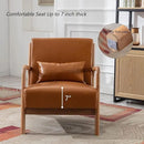 INZOY Mid Century Modern Accent Chair with Wood Frame, PU Leather Reading Armchair with Waist Cushion, Upholstered Living Room Chairs for Bedroom Sunroom (Camel) by CozyNest Decor