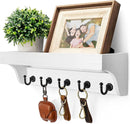 Rebee Vision Key and Mail Holder for Wall with Floating Shelf : Decorative Hanging Organizer with 5 Sturdy Keys Hooks and Wall Mount Key Rack - Farmhouse Entryway Décor (Modern White) by CozyNest Decor