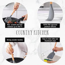 Country Kitchen Non Stick Silicone Utensil Set with Rounded Wood Handles for Cooking and Baking, 14 Piece Set, Gray by CozyNest Decor