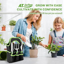 Garden Tool Set with Non Slip Rubber Grip,8 Piece Stainless Steel Gardening Tool Sets,Heavy Duty Outdoor Hand Tools Durable Storage Tote Bag,Uprooting Weeding Tool, Gifts for Women Men Green by GreenHaven Gardens