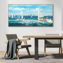 XLSJERST Large Blue Canvas Wall Art Seascape Painting - Landscape Picture Textured Navy Modern Sailboat Ocean Artwork Framed for Living Room Bedroom Bathroom Home Office Wall Decor Large Size 24"x48" by CozyNest Decor