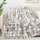 Touchat Luxury 1000GSM Faux Rabbit Fur Throw Blanket, Super Heavy Warm Cozy Grey Blankets for Couch Bed Sofa, Ruched Plush Fuzzy Elegant Soft Reversible Mink Blanket for Living Room Bedroom by CozyNest Decor