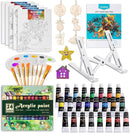 koseibal Acrylic Art Set with 24 Acrylic Paints, 8 DIY Wooden Stencils 5 Canvas Panels 8 Brushes, Table Easel, Etc, Painting Supplies Kit for Kids Students Artists and Beginner. by TinyTreasures Baby Boutique