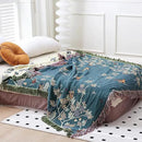 Snycler Boho Throw Blanket for Bed - 100% Cotton Ultra Soft Rustic Quilt Blanket Green Floral Bird Printed Farmhouse Decor Bed Blankets, 60"×80" All Season Rustic Throw for Sofa Chair Couch by CozyNest Decor