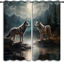 Wolf Blackout Curtains for Boys Girl Bedroom Decor,Moon Mountain Pine Forest Wild Animals Thermal Insulated Grommet Drapes Darkening Window Curtain for Living Room Home 84x84 inch by TinyTreasures Baby Boutique