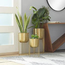 Deco 79 Metal Indoor Outdoor Planter Deep Recessed Dome Large Planter Pot with Elevated Caged Stand, Set of 3 Planters 24", 20", 16"H, Gold by GreenHaven Gardens