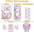 Personalized Baby Bedding Set, 5 Pcs Custom Infants Bedding Set with Infant Name, Double Layer Nursery Crib Set for Girls Boys, Customized Gifts for Toddler Baby Shower, Pink & Purple Butterfly by TinyTreasures Baby Boutique