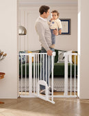 Babelio Baby Gate with Adjustable Cat Door,29-43" Auto Close Durable Pet door for Stairs,Doorways and House,Pressure Mounted,Easy Install,Effortless Walk Thru,White by TinyTreasures Baby Boutique