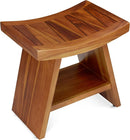 TeakCraft Teak Shower Stool with Shelf – Water Resistant, Non-Slip Premium Indonesian Teak Wood Bath Seat Bench for Shower – Fully Assembled Wood Spa Bath Organizer Seat with Leveling Feet, The Randi by TinyTreasures Baby Boutique