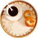Round Rattan Tray with Mother of Pearl Inlay & Wooden Base - Decorative Wicker Serving Tray for Coffee/Bread/Fruits, Food Storage & Display - Multipurpose Home Decor (M,Fish Scales) by CozyNest Decor