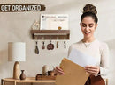 Rebee Vision Farmhouse Key Holder for Wall - Decorative Wooden Mail Organizer with 5 Rustic Key Hooks and Floating Shelf for Home Decor, Hallway, Entryway, Appartment (Retro Brown) by CozyNest Decor