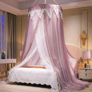AIKASY Girls and Adults Canopy Bed, Elegant Double-Layer Bed Curtain, Children's Dream Round Lace Mosquito Net, Princess Canopy Net - Fits Twin, Full, Queen, and King Beds (White/Red Bean) by CozyNest Decor