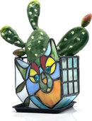 Tiffany Style Cute Cat Face Design Small Flower Pot, Unique Stained Glass Cat Planter, Tiltable Cat Decorative Flower Pot, Fun Peek-A-Boo Terrarium Decoration, Gift for Plant Women by GreenHaven Gardens