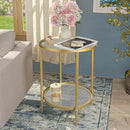 2 Tier Round Side Table, Gold End Table with Glass Top, Modern Metal Clear Coffee Tables, Small Accent Tables for Living Room, Bedroom, 18" x 18" by CozyNest Decor