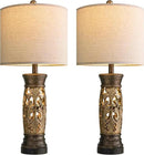 BOBOMOMO 27.25” Antique Gold Table Lamps Set of 2 – Farmhouse Bedside Lamps with Night Light & USB A+C Ports, Vintage Lamps for Bedroom, Living Room, Entryway, Nursery, Reading Nook(Bulbs Included by CozyNest Decor