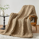 Chunky Knit Throw Blanket, 30''*40'' Knitted Throw Chenille Yarn for Bed Couch, Handmade Light Brown Crochet Big Thick Blanket, Machine Washable Cute Comfy Blanket for Home Decor by CozyNest Decor