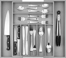Purawood Bamboo Drawer Organizer - Expandable Silverware Organizer & Utensil Organizer, Cutlery Tray with Dividers, 7-9 Slots - Premium Kitchen Drawer Organizer for Utensils & Flatware (Grey) by CozyNest Decor