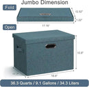 Large 17" 36 Quart Collapsible Stackable Storage Bins with Lids, 3 Packs Blue-Green Linen Fabric Closet Boxes with Lids, Storage Cube Baskets Container Organizers for Bedroom (17x12x11) by CozyNest Decor