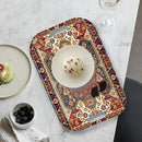 Serving Trays with Handles, 14.5 x 9.8 inch Rectangular Plastic Tray for Restaurant, Kitchen, Dark Red Pattern by CozyNest Decor