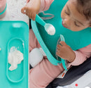 BUSY BABY Bungee Bib & Utensil Set – Adjustable Silicone Bib with Pocket & Tethered Utensils for Babies & Toddlers by TinyTreasures Baby Boutique