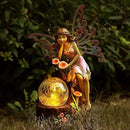 Garden Fairy Statue Outdoor Decor-Solar Flower Fairy Figurines-Garden Fairies Statues Decoration for Outside Lawn Yard Patio,Garden Ornament Gift,Tall 11.8 Inches by GreenHaven Gardens