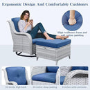 5 Piece Outdoor Patio Furniture Set - Patio Wicker Furniture Conversation Set, Outdoor Swivel Rocker Chairs with Loveseat Sofa and 2 Ottomans for Small Space, Blue Cushion by GreenHaven Gardens