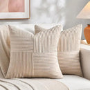 Fancy Homi 2 Packs Tan Decorative Throw Pillow Covers 20x20 Inch for Living Room Couch Bed Sofa, Farmhouse Boho Home Decor, Soft Corss Corduroy Patchwork Accent Square Beige Cushion Case 50x50 cm by CozyNest Decor