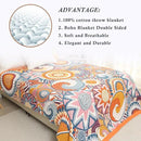 Snycler Boho Throw Blanket for Bed - 100% Cotton Ultra Soft Rustic Quilt Fall Blanket - Orange Floral Printed Farmhouse Decor Bed Blankets, 60"×80" All Season Rustic Throw for Sofa Couch Chair by CozyNest Decor
