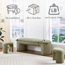 3-Piece 53" Comfy Upholstered Dining Bench with 2 Ottomans, Accent Waterfall Bench Modern End of Bed Entryway Bench Vanity Stool, Green Chenille by CozyNest Decor