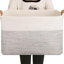 OIAHOMY 65L Blanket Basket, Cotton Rope Woven Blanket storage for Living Room, Rectangle Woven Baskets for Storage, 20''×16''×12'', Black and White by TinyTreasures Baby Boutique