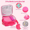 Bento Lunch Box Set for Kids with 10oz Thermo Food Jar, Leak-Proof Lunch Containers with 6 Compartment, Nylon Preppy Lunch Bag with Adjustable Strap for Girls School Travel Picnic by TinyTreasures Baby Boutique