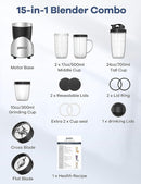 Ganiza Smoothie Blender, 900W Blenders for Shakes and Smoothies, 15-Piece Personal Blender and Grinder Combo for Kitchen, Smoothies Maker with 4 BPA-Free Portable Cup, Nutritious Recipe by TinyTreasures Baby Boutique