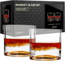 Smoky Mountain Heavy Crystal Whiskey Glasses Gift Set of 2, Thick Freezable Bourbon Glass 1lb Each, Premium Whiskey Gifts for Men, Frozen Crystal Chills Cocktails, 10 oz by CozyNest Decor