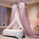 AIKASY Girls and Adults Canopy Bed, Elegant Double-Layer Bed Curtain, Children's Dream Round Lace Mosquito Net, Princess Canopy Net - Fits Twin, Full, Queen, and King Beds (White/Red Bean) by CozyNest Decor
