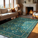 Joydeco Washable Area Rugs 5x7, Boho Floral Dining Room Rug Non Slip, Soft Low-Pile Botanical Forest Indoor Floor Throw Carpet for Living Home Office Playroom Foyer, Dark Blue by TinyTreasures Baby Boutique