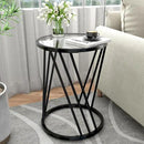 Round Side Table, Modern End Tables for Living Room Office Small Spaces, Glass Black End Table with Metal Frames, Nightstand for Bedroom, Bedside Furniture, Easy Assembly by CozyNest Decor