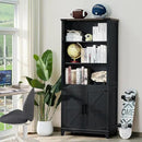 70in Tall Bookshelf 5 Tier Bookcase with Barn Doors and Adjustable Shelves, Black Farmhouse Book Shelf with Storage Cabinet, Wood Freestanding Display Bookshelves for Bedroom, Kitchen (2PCS) by CozyNest Decor
